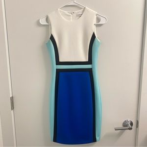 Calvin Klein White and Blue Midi Dress